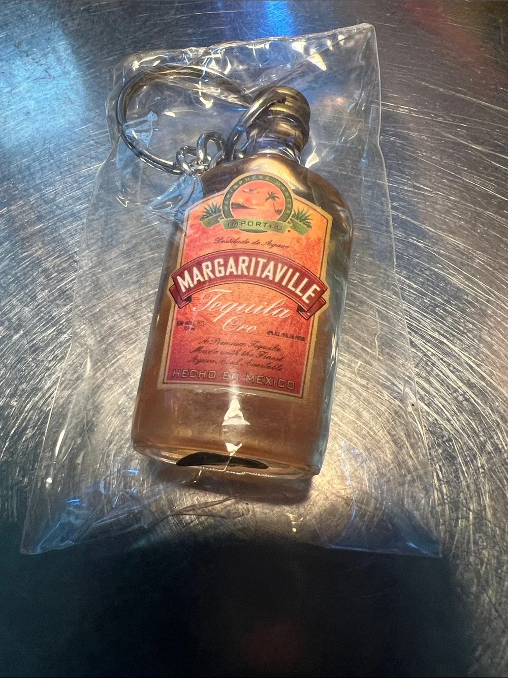 Margaritaville Mini Tequila Bottle Keychain - Brown and Gold